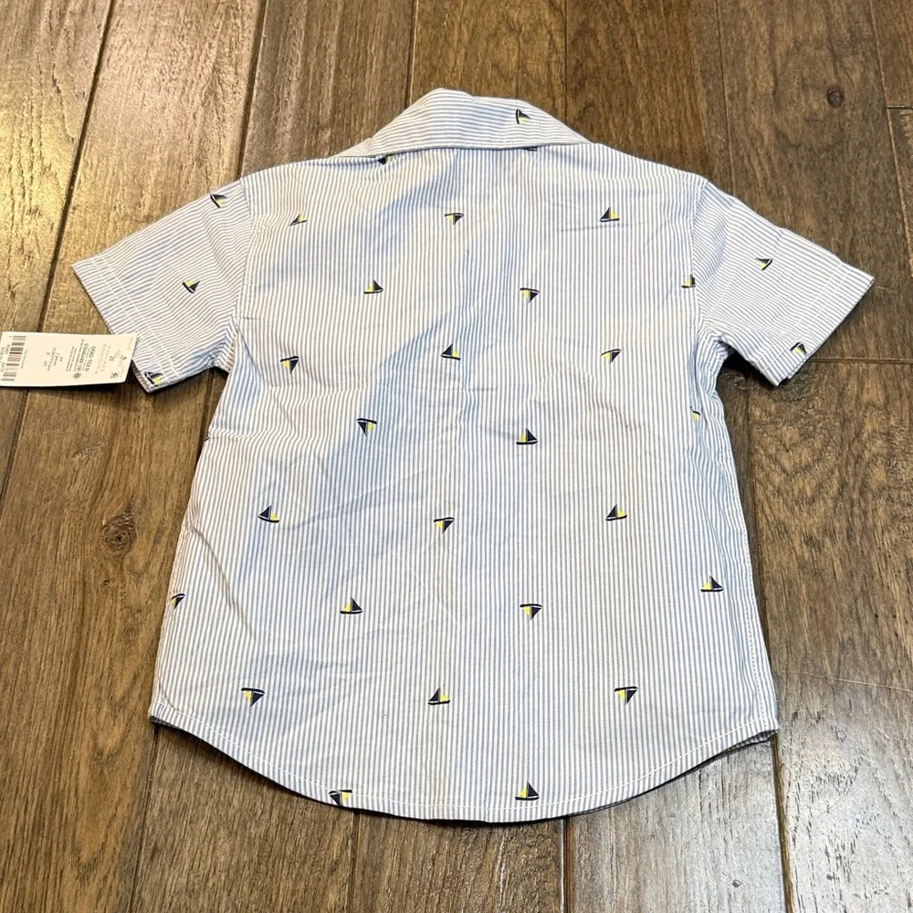 Carter's Blue Striped Button-Down Shirt with Sailboat‎ Pattern